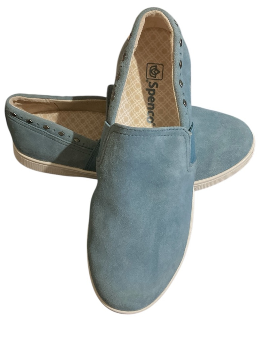 Spence Orthotic Suede Water Repellent Slip-On Shoes Santa Blue Stone